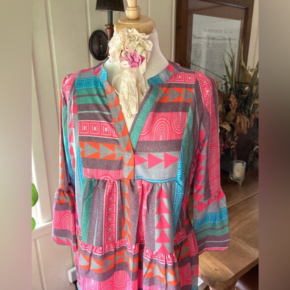 NWT PINK/BLUE PRINT SUMMER DRESS MEDIUM - Picture 4 of 11